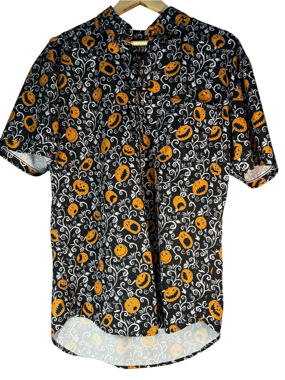 RSVLTS Black Pumpkin Patch KUNUFLEX Short Sleeve Button Down Shirt Halloween Men